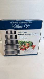 lot 1128 image: 15 pc stainless steel kitchen set new in box