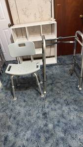lot 1211 image: Shower chair and Invacare folding walker