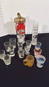 lot 1311 image: Martini shaker, shot glasses and Pirates Glass