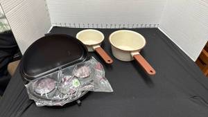 lot 1471 image: Nonstick Colette pan with egg poacher insert appears new with 2 pans