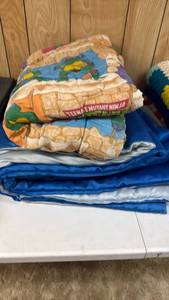 lot 2012 image: Blue comforter full size and twin Teenage Mutant Ninja located in basement