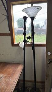 lot 3009 image: 2 floor lights 71 inches high, one missing globes
