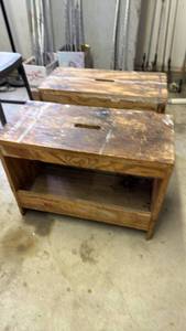 lot 3014 image: 2 wooden benches with tool storage below 18x24x12