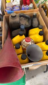 lot 3053 image: Pennzoil oil, power steering fluid and funnels