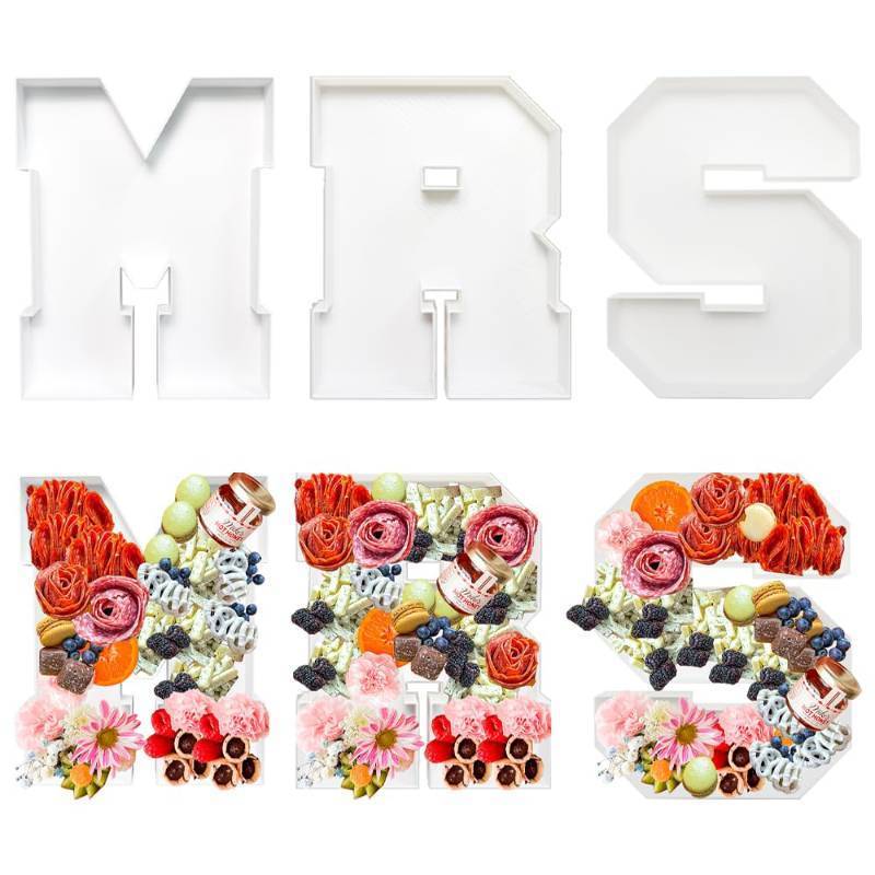 lot 24947 image: Valguri 10 Inch Plastic Fillable Letter for Charcuterie, Bridal Shower Party Table Centerpiece, Waterproof (MRS) - Retail $22