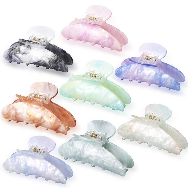lot 24987 image: Yuxung 8 Pcs Large Acrylic Hair Claw Clips for Women Non slip Strong Hold Clamps for Thick and Thin Hair(Marble,Elegant Colors) - Retail $18