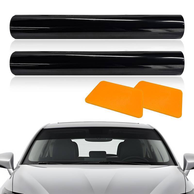 lot 26345 image: YTFRL 2 PCS Windshield Tint Strip, 51.18x7.87 Car Window Sun Visor Tints Film with Scraper, Universal Front Windscreen Heat Control Tint Strip Styling Decoration for Car Truck SUV RV - Retail $13