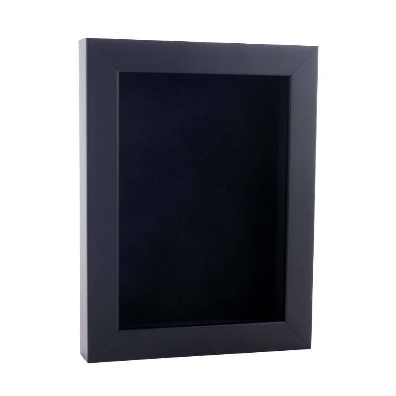lot 26350 image: 6x8 Shadow Box Frame Black Wood  with a 34 Usable Display Depth  Includes a Black Real Suede Texture Acid-Free Backing Board, UV Resistant Acrylic, and Hanging Hardware - Retail $30