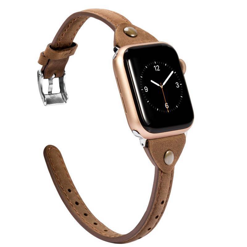 lot 31182 image: Wearlizer Slim Rivet Leather Compatible with Apple Watch Bands 4140384445464942mm Women Men Dressy Thin Strap Wristbands Bracelet for iWatch Series 11 10 9 8 7 6 5 4 3 SEUltra 3 2 1 - Retail $16