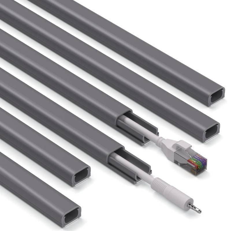 lot 31184 image: ZhiYo 85in Cord Covers for Wires on Wall, 1 Mini Cord Hider Wall, Self-Adhesive Wire Covers for Cords, Paintable TV Cable Hider Cable Management Kit, 6X L14.2in, W0.46in H0.3in, CMR05 Gray - Retail $8