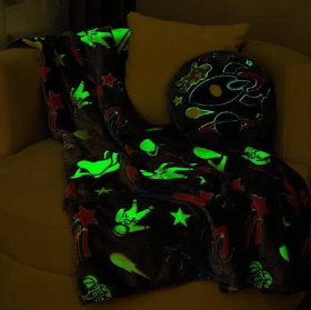 lot 11813 image: Glow In The Dark Premium Flannel Throw Blanket Galaxy Space 60 X 50in