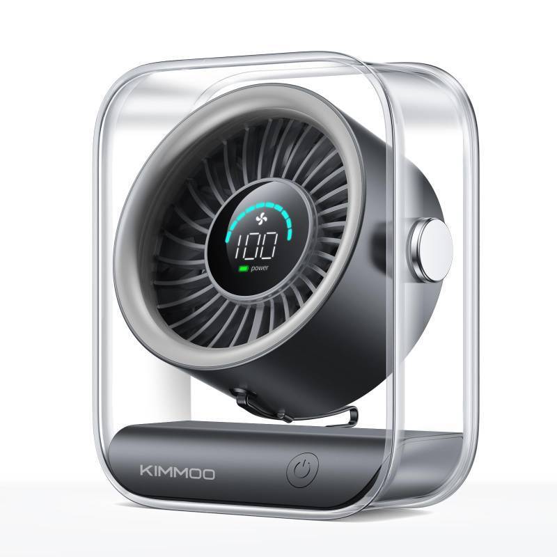 lot 37012 image: Rechargeable USB Desk Fan, Quiet Table Fan with Turbo Airflow, 100 Speeds, Digital Display, 90° Rotating, Small Battery Desktop Fans for Bedroom Home Office Travel, Black - Retail $21