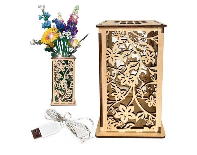 lot 37272 image: Wooden Vase for Lego Flowers, Display Stand for Lego Flower, Cool Artistic Carving Vase with Hollow Flower Pattern for Flower Lovers (Wood) - Retail $16