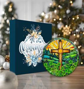 lot 17028 image: Irish Celtic Cross Ornament �� Stained Glass Shamrock Christian Ornament, St. Patrick��s Day Religious Tree Decoration, Faith-Inspired Irish Wall or Christmas Hanging Decor. 3 Pack. - Retail $21