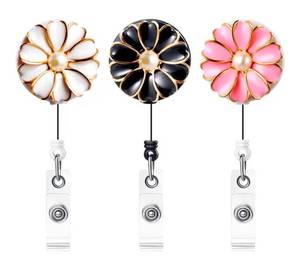 lot 17029 image: Retractable Badge Holder with Alligator Clip, 24 inch Retractable Cord, ID Badge Reel with Pearl, 3 Pack  - Retail $8