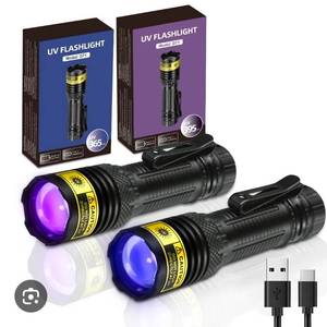 lot 17031 image: UV Flashlight 365&395nm Black Light Mini USB Rechargeable Ultraviolet LED Blacklight Woods Lamp Powerful Fluorescent Portable Detector for Pet Urine Stains, Money, Resin Curing - Retail $36