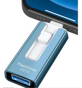 lot 17046 image: 256GB USB Flash Drive for Phone and Pad, Photo Stick High Speed External USB Thumb Drives Photo Storage Memory Stick for Save More Photos and Videos (Blue, 256GB) - Retail $25