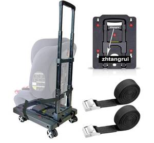 lot 17052 image: Car Seat Dolly for Airport - CarSeat Roller Cart Wheels for Airplane - Car Seat Travel Cart Carrier with Straps Foldable Luggage Trolley Folding Handle. - Retail $45