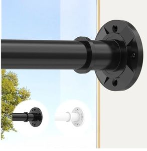lot 17061 image: Tension Curtain Rod Extra Long Outdoor Curtain Rod Black Shower Curtain Rods No Drilling 31-168 In��2.58-14Ft��Adjustable Spring Tension Rods Heavy Duty for Bathroom Patio Window Rust Proof - Retail $33