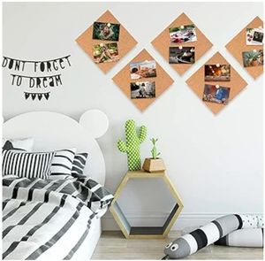 lot 17062 image: 5 Pack Square Cork Board Tiles with Full Sticky Back, Big Size Cork Board, Small Wall Bulletin Boards Mini Pin Board - Retail $15