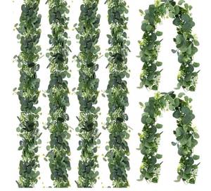 lot 17068 image: 6 Pack Artificial Eucalyptus Leaf Garland, 5.9ft Faux Greenery Garland Fake Eucalyptus Wreath Vines for Centerpiece Table Wedding Backdrop Arch Wall Decor - Retail $24