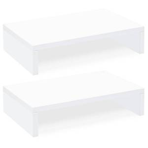 lot 17070 image: White Monitor Stand Riser - 2 Pack, Wood 2 Tier Adjustable Dual Monitor Riser for LaptopPC Computer Stand for Desk - Retail $26