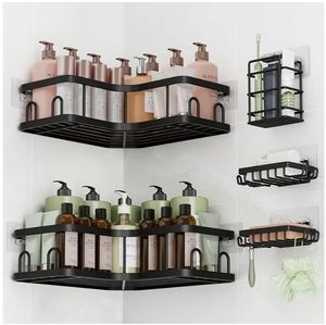 lot 17076 image: Corner Shower Caddy 5-Pack, Advanced Rustproof Design, No Drilling Adhesive Shelves, Rack with Soap Holder, Large Capacity Bathroom Organizers and Storage, Wall-Mounted Kitchen&Home Decor - Retail $27
