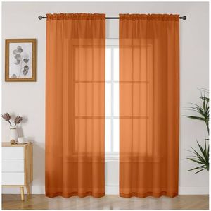 lot 17082 image: Orange Sheer Curtains 84 Inches Long 2 Panels Set for Living Room, Light Filtering Fall Curtains for Bedroom Living Room, Elegant Window Curtain Drapes, Each 42 Wx84 L - Retail $10