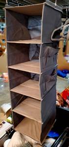 lot 17084 image: Hanging Closet Organizer and Storage, 5-Shelf Closet Hanging Storage Shelves with Side Pockets - Retail $14