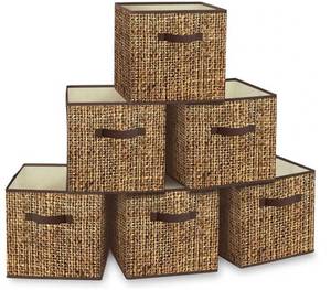 lot 17085 image: 12x12 Cube Storage Bins - Fabric Cubby Bins with Dual Handles, Collapsible Storage Organizer for Shelf, Closet, Nursery, Set of 6, PRINTED instead of Rattan Weaving�� - Retail $26