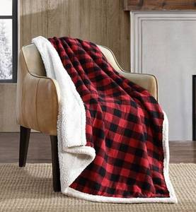 lot 17091 image: Eddie Bauer Cabin Plaid Sherpa Throw, 60 x 50, Need to be Washed. - Retail $40