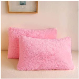 lot 17104 image: Throw Pillow Cases, Plush Shaggy Ultra Soft Pillow Covers, Fluffy Crystal Velvet Decorative Pillowcases, Furry Fuzzy Pillow Shams Zipper Closure, Set of 2(Standard, Light Pink) - Retail $19