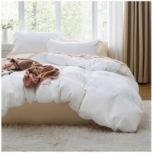 lot 17106 image: Bedsure White Duvet Cover Queen Size - 3 Pieces Prewashed Cotton-Like Polyester Extra Soft Bedding Set, Includes 1 Duvet Cover 90x90 Inches with Zipper Closure & 2 Pillow Shams, NEEDS to be WASHED - Retail $45