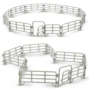 lot 17107 image: 20PCS Corral Fencing Panel Accessories Playset Includes 2 Gates Fences, Plastic Fence Toys for Barn Paddock Horse Stable or Farm Animals Horses Figurines, Educational Gift for Kids Toddler - Retail $10