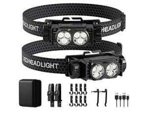 lot 17115 image: Headlamp Rechargeable 2PCS,4500L Super Bright Light Bright LED Rechargeable Headlight with White Light, Waterproof Head Lamp with Headband for Outdoor Camping, Hiking, Camping Essentials, Working - Retail $23