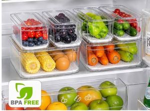 lot 17127 image: Fridge Organizers and Storage, Clear Freezer Organizer Bins with Lids for Kitchen, Pantry, Refrigerator, Food, Fruit, Vegetable Storage. MISSING TWO LARGE BINS. - Retail $20