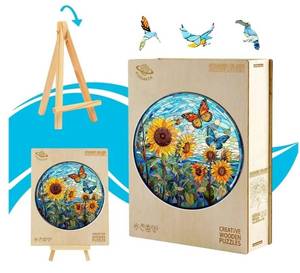 lot 17134 image: Wooden Puzzles for Adults - Glass Sunflower Wood Puzzle, Unique Shaped Wooden Jigsaw Puzzles for Adults, Wood Puzzles Adult, Perfect for Birthday, 100 Pieces 8.5 x 8.5in, Small - Retail $15