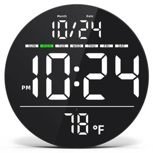 lot 6354 image: Digital Wall Clock with Large LED Display, Date, Temperature, Auto-Brightness  Small PLUG-IN Clock  Modern Electric Wall Clock for Bedroom, Classroom, Living Room, Home, Office, Farmhouse - White