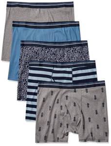lot 6381 image: Amazon Essentials Mens Breathable Cotton Underwear Boxer Briefs, Tag-Free, Pack of 5, Floral PrintPineappleStripe, X-Large