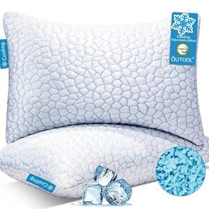 lot 6383 image: QUTOOL Cooling Pillow for Sleeping, CertiPUR-US Shredded Memory Foam Queen Pillows Set of 2, Cool Pillow for Hot Sleepers Adjustable Firm Pillow for Side, Back, Stomach Sleepers Soft Yet Support,White
