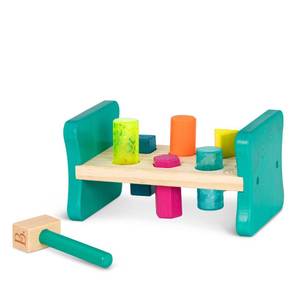 lot 6386 image: B. toys Wooden Shape Sorter Pounding Bench for Shape Sorting 6 Pegs &amp Toy Hammer Classic Toys for Toddlers, Kids 2 Years Colorful Pound &amp Play