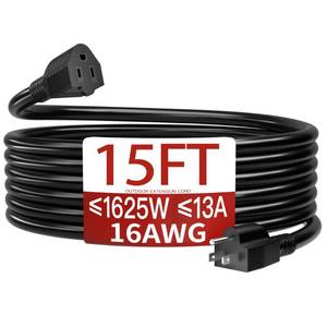 lot 6389 image: Skrizcable 163 13A 125V 1625W 15 FT Outdoor Extension Cord Waterproof, Weatherproof & Flame Retardant Black 3 Prong Power Cord Outside for Lawn & Garden,125 VAC 16AWG SJTW, ETL Listed