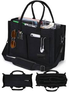 lot 6401 image: FIORETTO Canvas Tote Bag for Women with Zipper Closure & Individual Compartments for Work College, Crossbody Laptop Tote Purse Handbag with Detachable Strap & Bottom Support for Teacher & Nurse Black