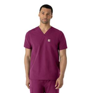 lot 6402 image: Carhartt Force Essentials Mens V-Neck Shirttail Scrub Top, Wine, 5XL