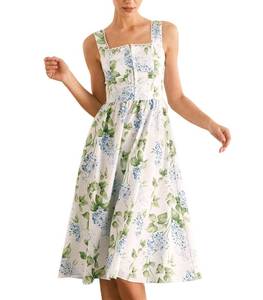 lot 6403 image: RIHOAS Womens Sundress Summer Floral Printed Short Sleeve A-Line Midi Dress Wedding Guest Dresses White