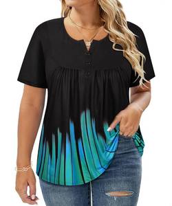 lot 6404 image: RITERA Plus Size Tops for Women Button Up Oversized Summer Tshirt Womens Blue Stripes Tunic Top Graphic Tees Short Sleeve Shirts Casual Blouse 3XL 22W 24W