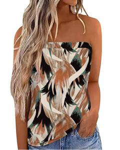 lot 6408 image: IWOLLENCE Womens Hawaii Plant Tube Tops Casual Summer Backless Strapless Top Sleeveless Bandeau Tanks Shirt Flowy Tropical Beach Coverups Skin Yellow Brush, M