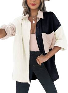 lot 6417 image: Dokotoo Womens Tops Fall Clothes Classic Color Block Button Up Shirts for Women Comfy Roll Up Long Sleeve Turn Down Collar Oversized Boyfriend Tops Outerwear Blouse Summer Beach Cover Up Black 2XL