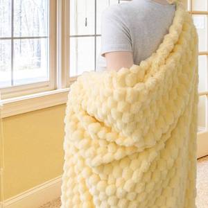 lot 6421 image: Vessia Flannel Fleece Throw Blanket, 3D Jacquard Light Yellow Fuzzy and Warm Blanket for Couch, Sofa, Bed, 300GSM Super Soft Touch Cozy Home Decor for All Seasons (50x40 inches)