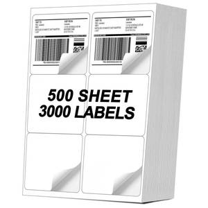 lot 6424 image: 500 Sheets 3000 Pcs 6-UP 4x3-13 Shipping Labels for Laser &amp Inkjet Printers, A4 6 UP Shipping Mailing Stickers, 6 Pcs Per Page Shipping Labels,8.5x11 White Stickers for Printer